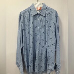 Bugatchi Men’s Large Classic fit long sleeve shirt (fits XL) Blue X Pattern